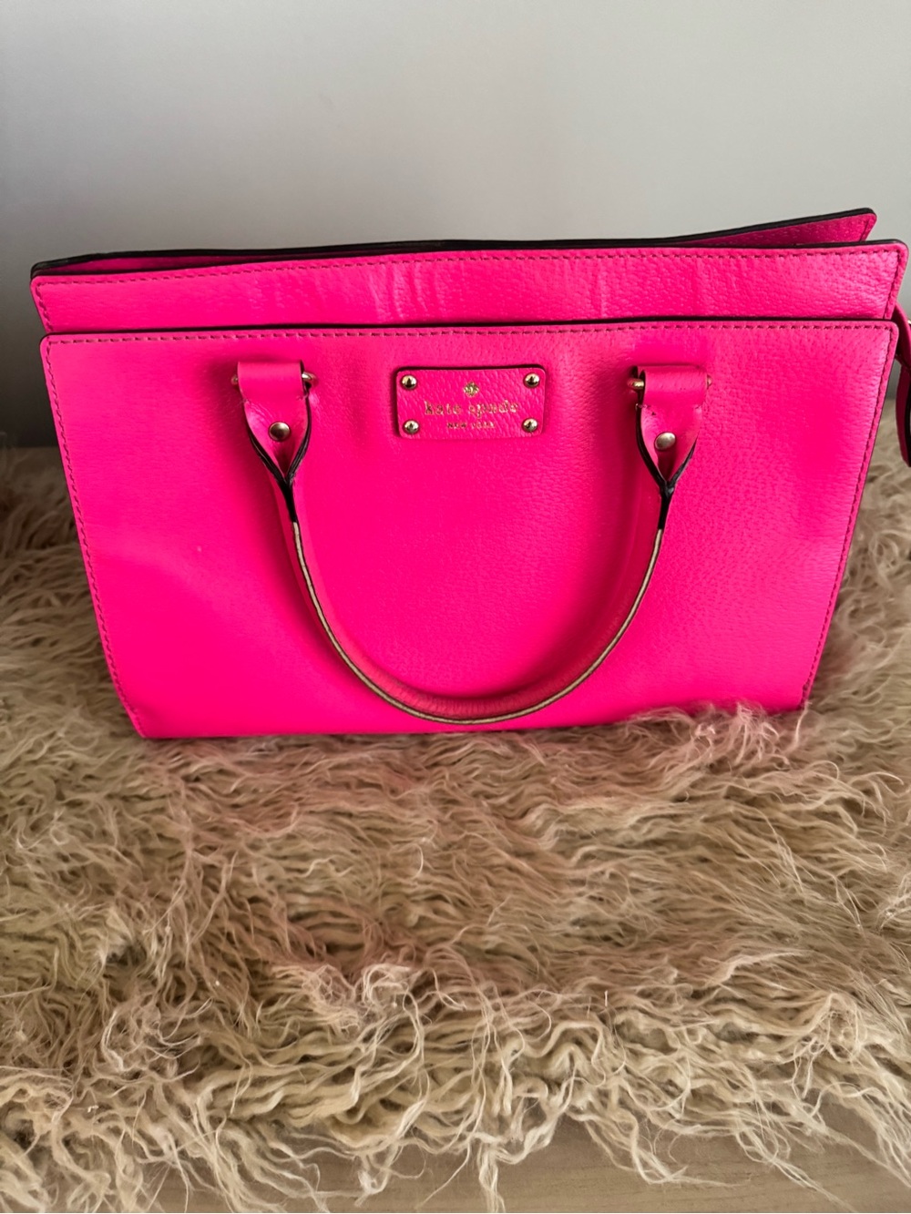 kate spade Bright Pink Leather Shoulder Bag with Gold Hardware